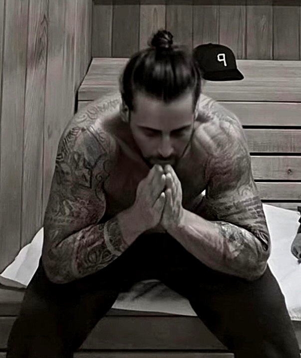Carmine Gotti Agnello Jr in an intimate moment of deep introspection and prayer with hands folded